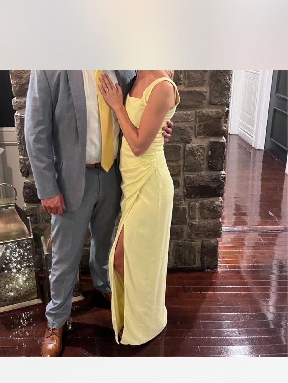 Lulu's Pale Yellow Ruched Maxi Dress with Side Slit